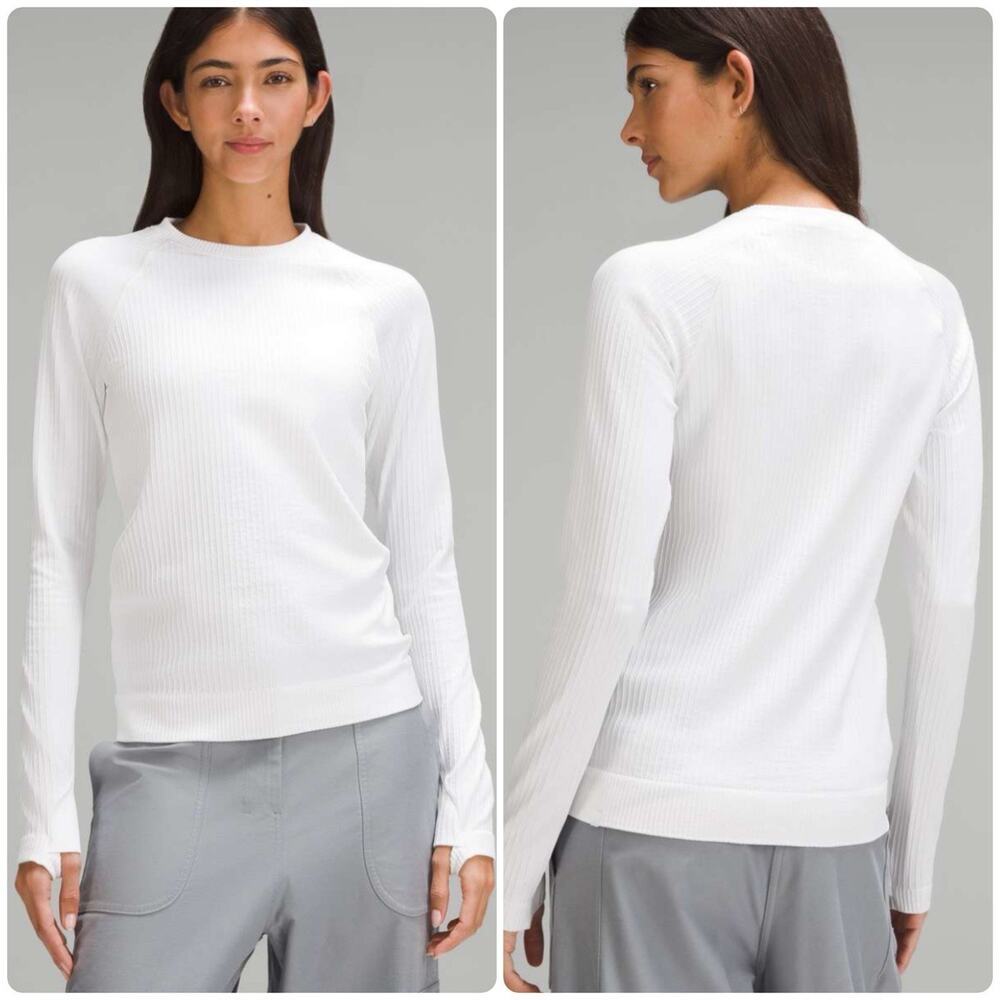 LULULEMON Rest Less Seamless Pullover Stretchy Ribbed Textured White Size 6